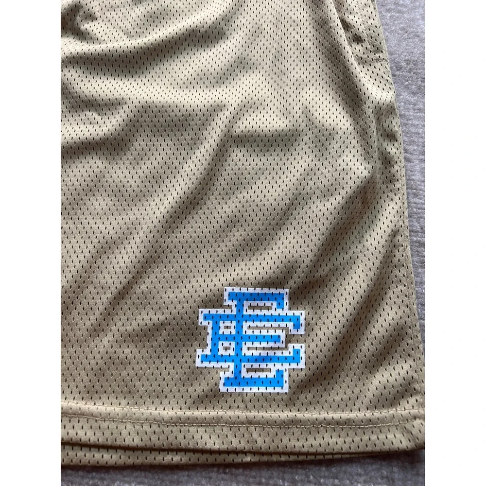 Eric Emanuel Basic Mesh Shorts Khaki Tan Blue EE Logo Mens XXXL 3XL Basketball